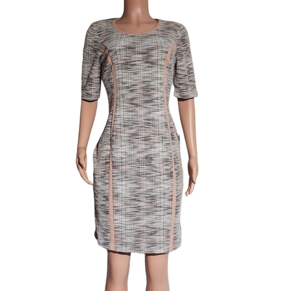 CONNECTED Apparel Crew Neck Short Sleeve Panel Knit Dress Blush Size: 8 - Picture 1 of 6